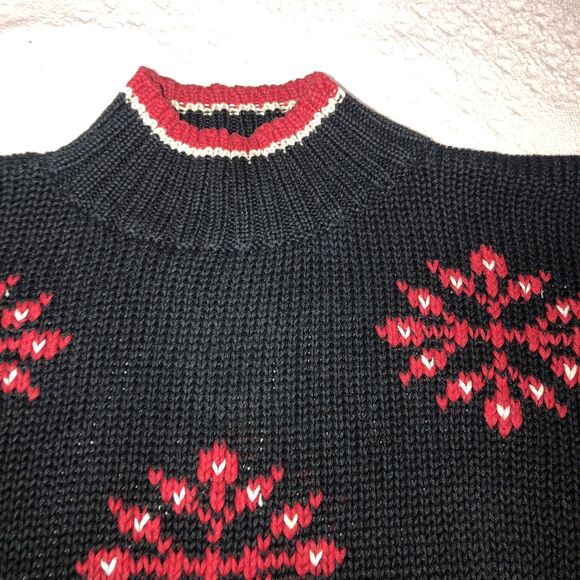 VINTAGE Best American Clothing Co Sweater Women L Black/Red Snowflakes - Picture 4 of 11